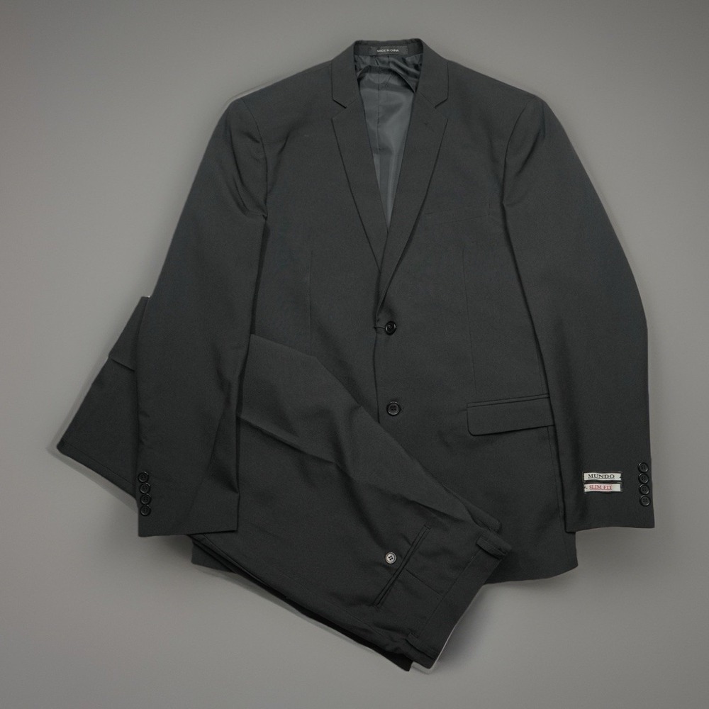 NWT 3-in-1 Suit 42R (20x31) & 36R Pants (Fit 33X37) Mundo Slim fit Jet Black New